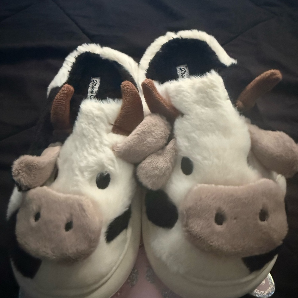 Cow Print Plush Slippers